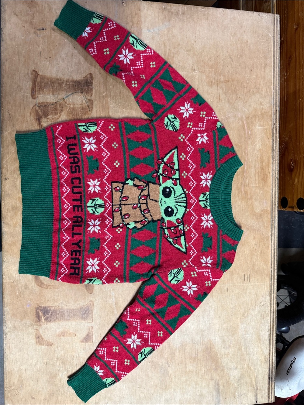 Star Wars Red & Green Baby Yoda Holiday Sweater